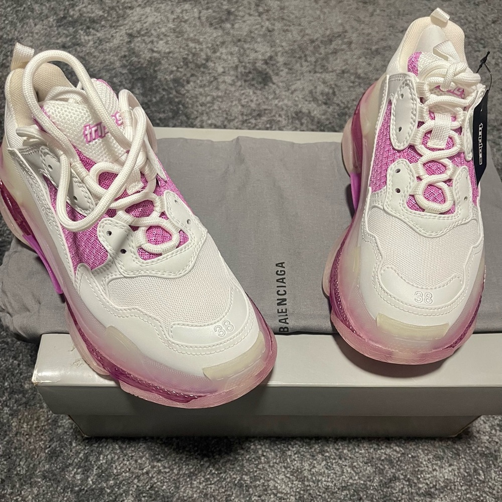 Balenciaga: Triple Clear Sole| Color: White/Pink| Size: W8
